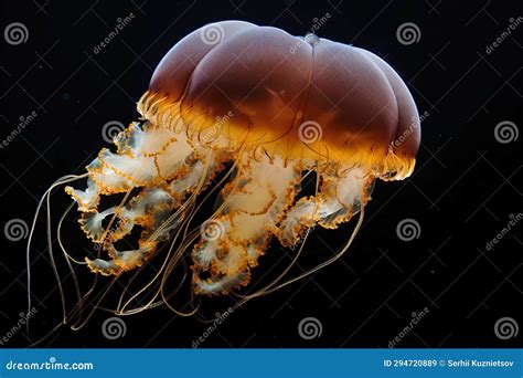 Black Sea Nettle, Rare Orange Jellyfish, Dark Background. AI Generated ...