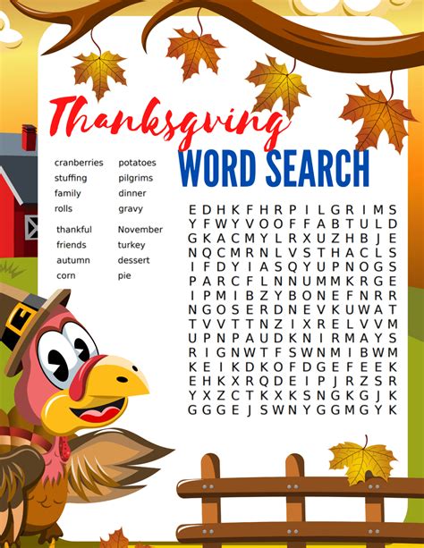 Printable Thanksgiving Word Search for Kids