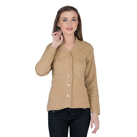 Buy LADY WILLINGTON Women Woolen V-Neck Self Design Cardigan Heavy ...