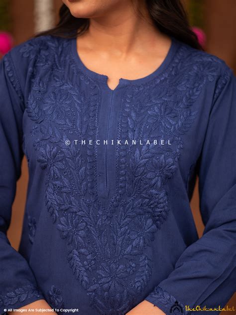 Fatima Blue Rayon Straight Chikankari Kurti | Comfortable Daily Wear