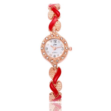 kelaTSI Fashion Women Rhinestone Round Dial Leaf Linked Thin Strap ...