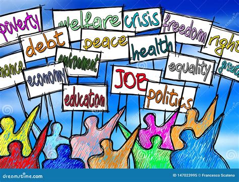 Social Problems Concept Image. a Group of People Protest To Enforce ...