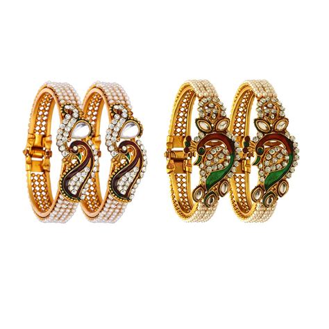 Buy Zeneme Gold Plated Dancing Peacock Bangle Bracelet Jewellery for ...