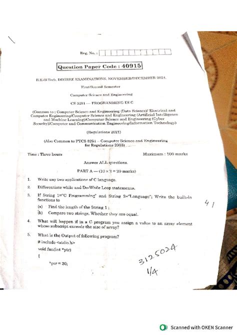 CS 3251 Programming in C: Previous Year Question Papers - Studocu