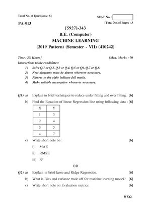 machine learning - CS0085 - SPPU - Studocu