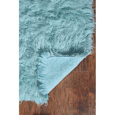 Linon New Flokati 8 X 10 (ft) Wool Blue Wool Indoor Solid Area Rug at ...