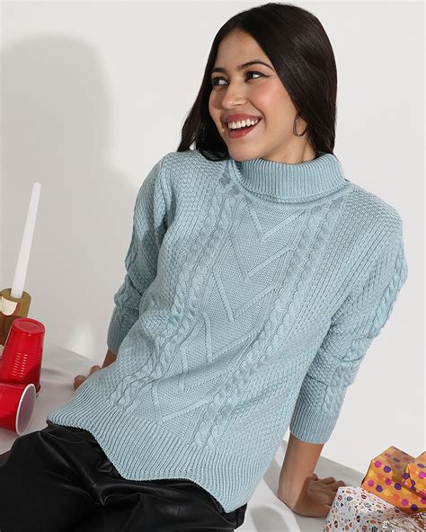 Buy Women's Icy Blue Sweater Online at Bewakoof