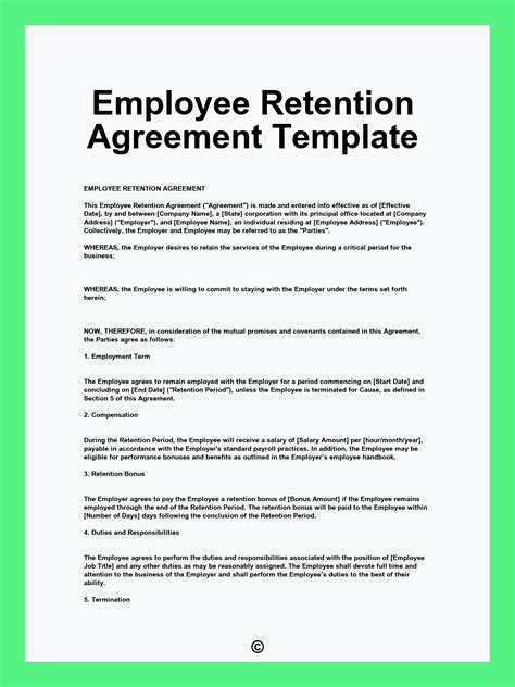 Employee Retention Agreement Template