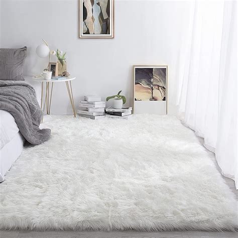 White Super Soft Fluffy Faux Sheepskin Area Rug | Faux fur area rug ...