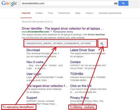 Searching for drivers on the Internet without knowing the model.