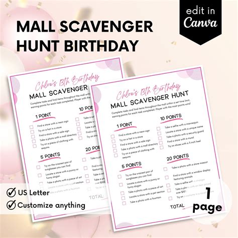 Mall scavenger hunt shopping theme mall scavenger hunt editable game ...