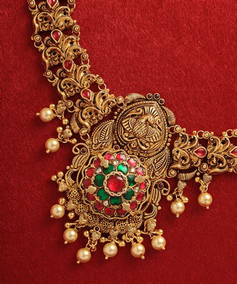 Suniti Handcrafted Oxidised Pure Silver Golden Necklace With Kundan An ...