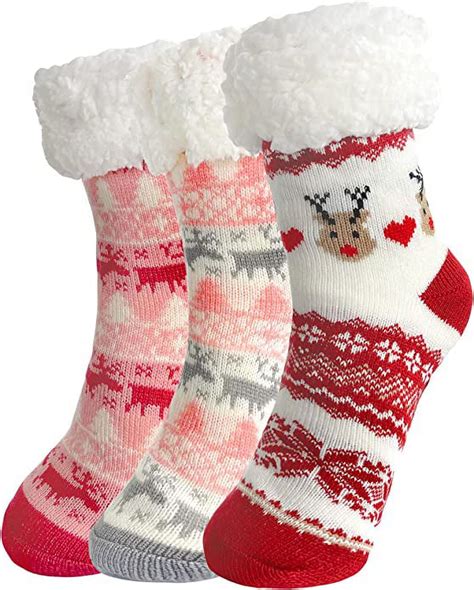 DivanTree 3 Pairs Christmas Fuzzy Socks for Women Non Skid, Warm ...
