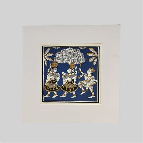 The Bombay Store Phad Krishna Leela Painting (Mount) - 9.5 in x 9.5 in