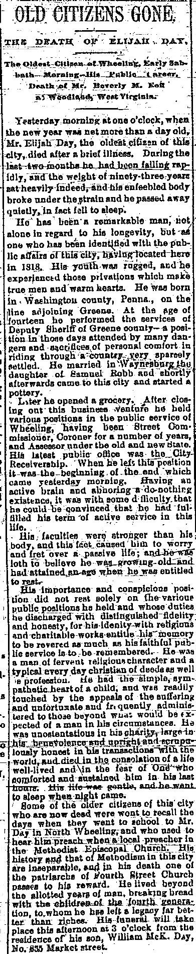 Obituary of Elijah Day, 1794-1887: Grocer, Public Official > Research ...