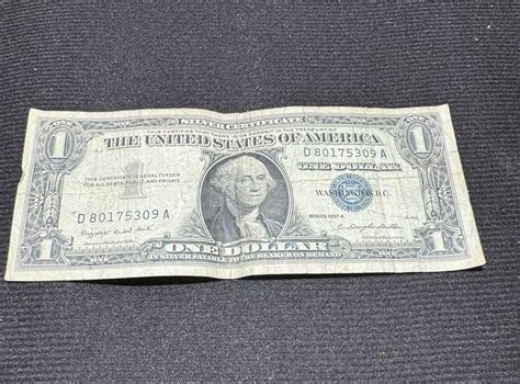 1957 One Dollar Blue Seal Note Silver Certificate US Bill $1 Money ...