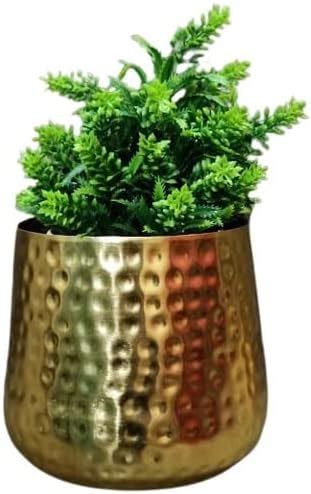 Aarav Decorative Small Table Top Hammered Golden Metal Planter Pot for ...