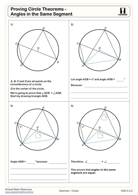 Proving Circle Theorems - Angles in the Same Segment Worksheet | Fun ...
