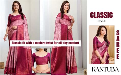 Buy KANTUBA Women’s Banarasi Silk Saree with Contrast Blouse Piece ...