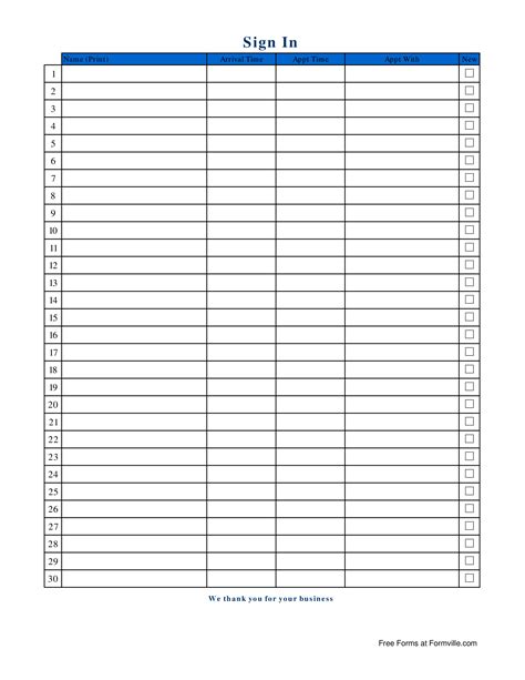 Editable Sign In Sheet Printable