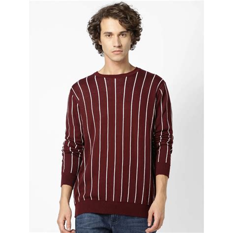 Maroon Striped Cotton Sweater – celio.in