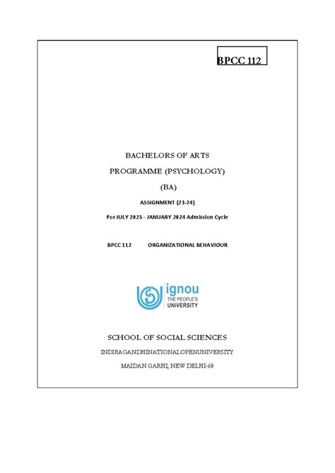 Bpcc678 yui reb - BPCC 112 BACHELORS OF ARTS PROGRAMME (PSYCHOLOGY) (BA ...