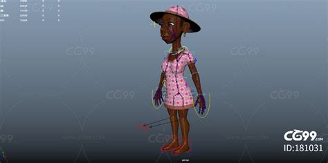 卡通女黑人 女性角色 非洲女孩 黑人女孩 带绑定卡通女孩 卡通角色 黑人 卡通人物 卡通黑人女性-cg模型免费下载-CG99
