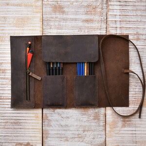 Buy Leather Pen Pencil Case Leather Pencil Roll, Leather Pencil Case ...