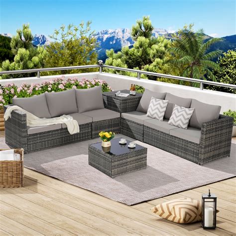 6-Piece Modular Outdoor Patio Furniture Set, L-Shaped Sectional with ...