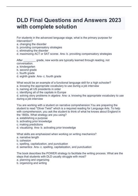 DLD Final Questions and Answers 2023 with complete solution - DLD ...