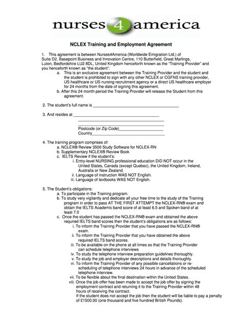 Fillable Online NCLEX Training and Employment Agreement Fax Email Print ...