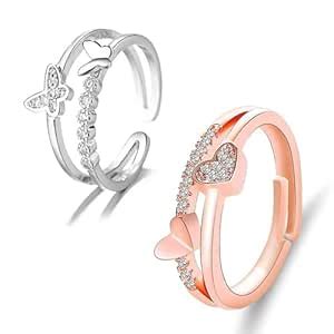 MEENAZ Rings for women stylish combo Platinum Silver heart butterfly ...