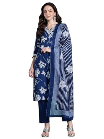 Buy INDO ERA Women's Straight Pure Cotton Floral Printed Kurta Pant ...