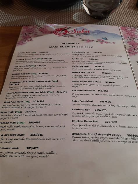 Menu at Suku - HSR Layout, Bengaluru