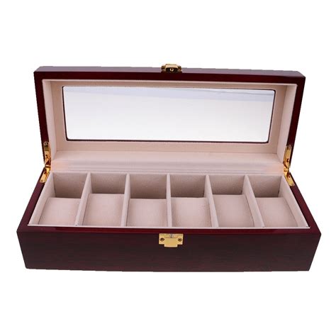 Buy MagiDeal 6 Slots Wine Red Watch Case Display Box Wood Jewelry ...