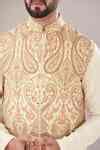 Buy Ivory Georgette Sequins Kashmiri Paisley Nehru Jacket For Men by ...