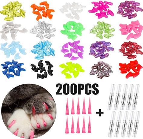 Amazon.com : MCJS 20 Color Cat Claw Caps 200Pcs Cats Paws Grooming Nail ...