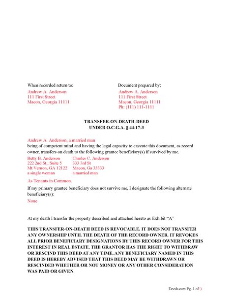 Rabun County Transfer on Death Deed Form | Georgia | Deeds.com