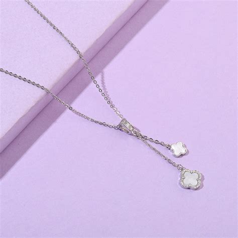 Studded Clover Hanging Silver & White Necklace | Salty – Salty Accessories