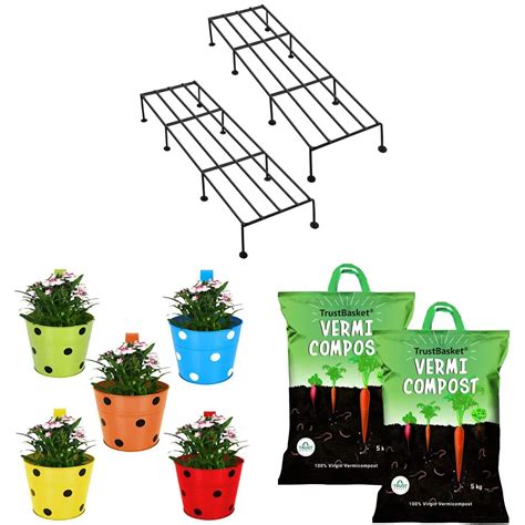 TrustBasket Indigo Planter Stand for Plants & TrustBasket Single Pot ...