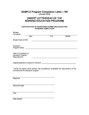 Fillable Online SAMPLE Program Completion Letter RN Fax Email Print ...