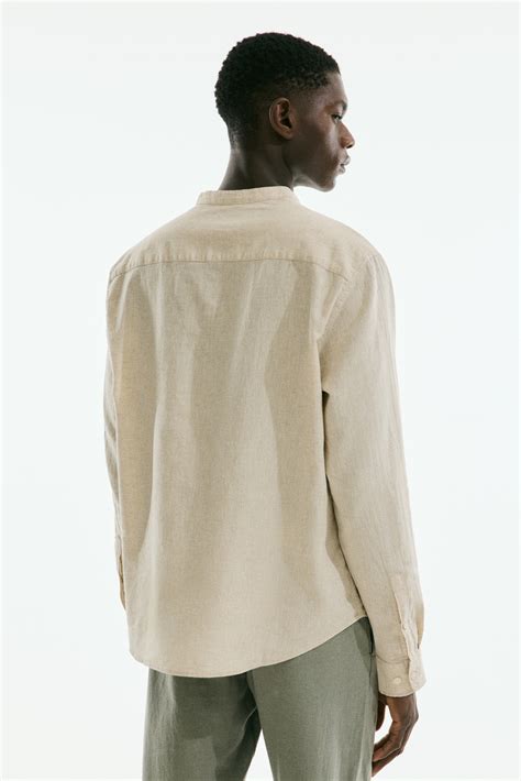Regular Fit Linen-blend shirt - Beige - Men | H&M IN