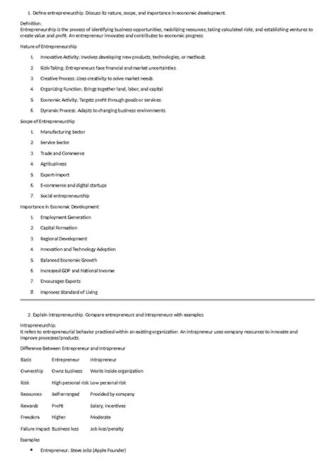 7th Sem Paper 1 - BTech Entrepreneurship Notes: Nature, Scope ...