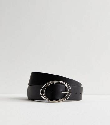 Black Leather-Look Oval Buckle Belt | New Look