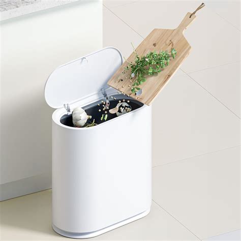 Garbage Can with Lid 10 Liter, Slim Plastic Trash Can, Garbage ...