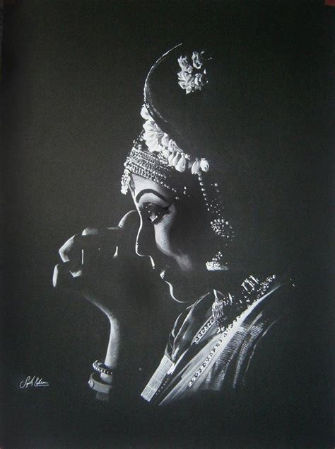 "Bharatanatyam Vi": Black Charcoal Drawing by Sujith Puthran | ArtZolo.com