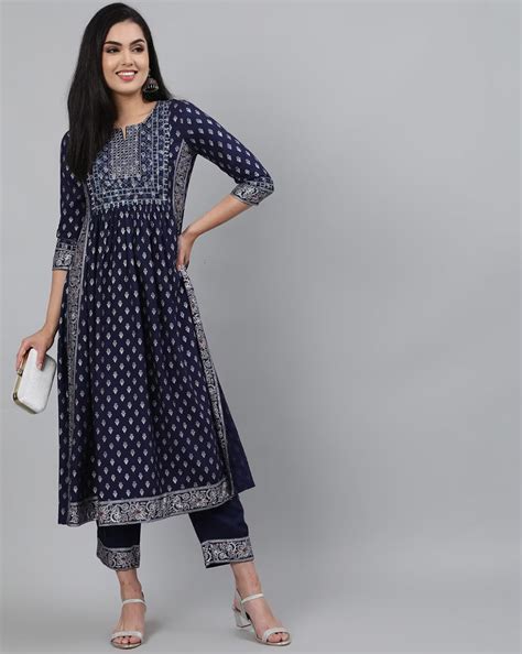 Plus Size Embroidered Blue kurta Palazzo Set – Kurti Plus Size