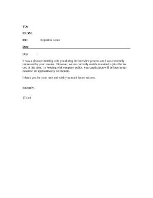 Rejection Letter - Interviewed Applicants Doc Template | pdfFiller