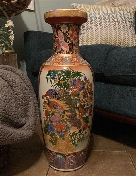 Vintage Satsuma Asian Hand Painted floor vase almost 24 inches tall ...