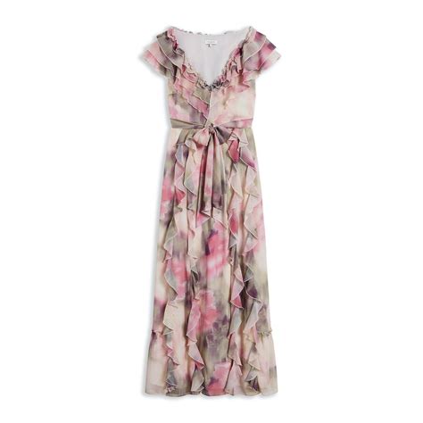 Buy Women Coral Frilled Floral Maxi Dress Online at The Collective - 861348